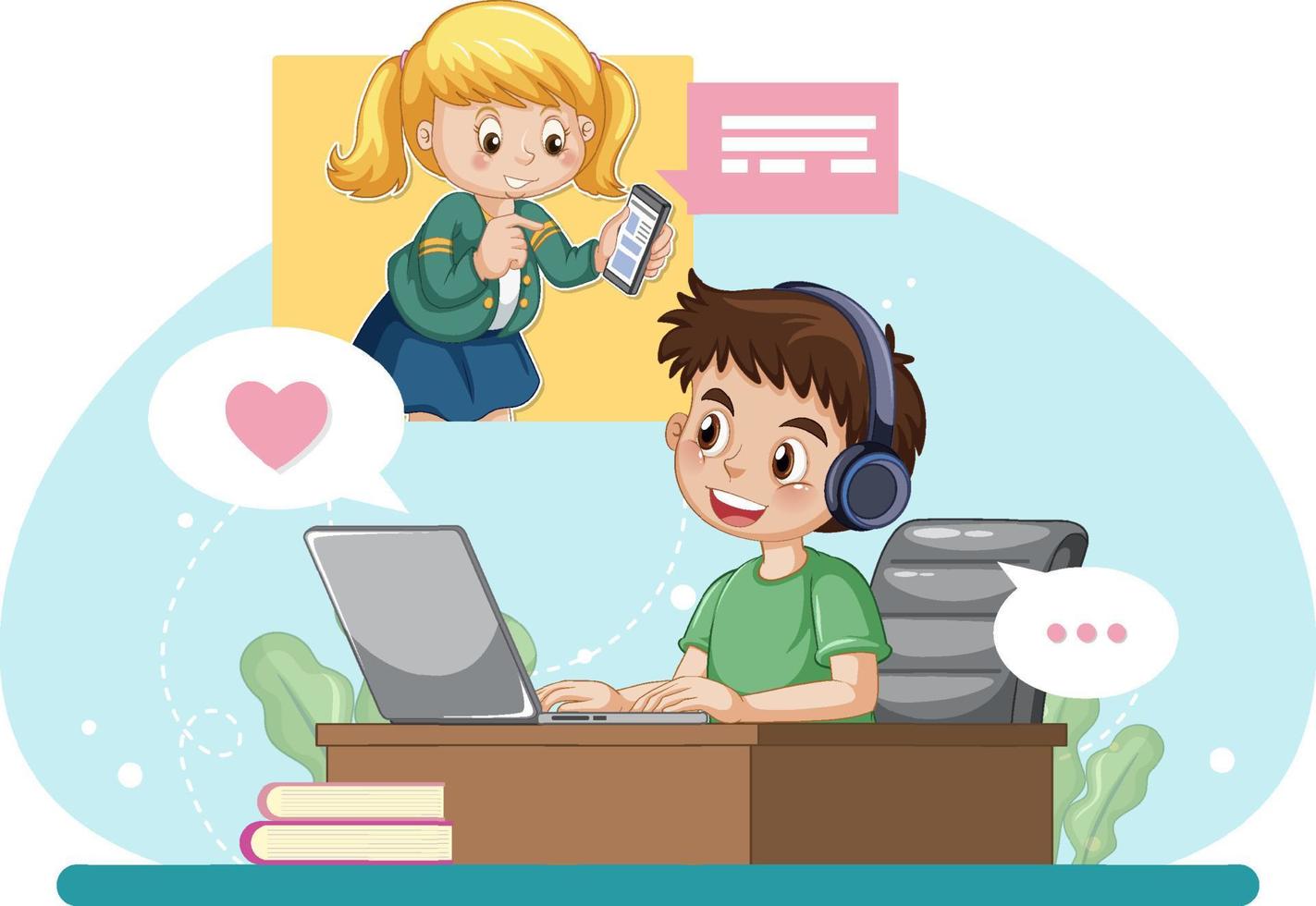 A boy browsing social media vector