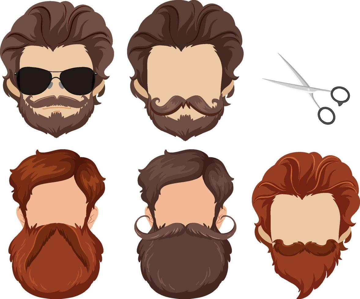 diferentes hombres de barba con tijera vector