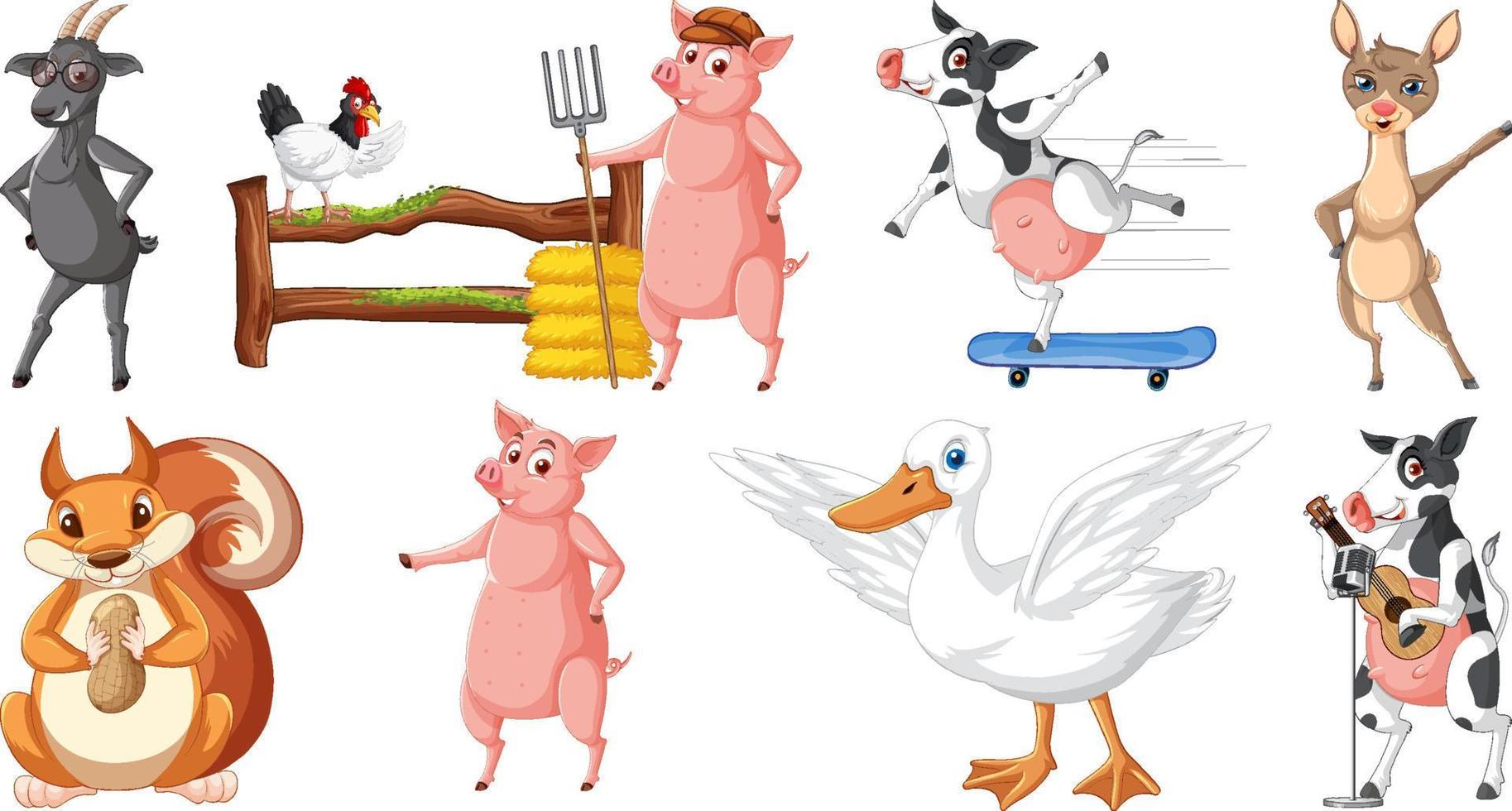 Set of various animals cartoon characters vector