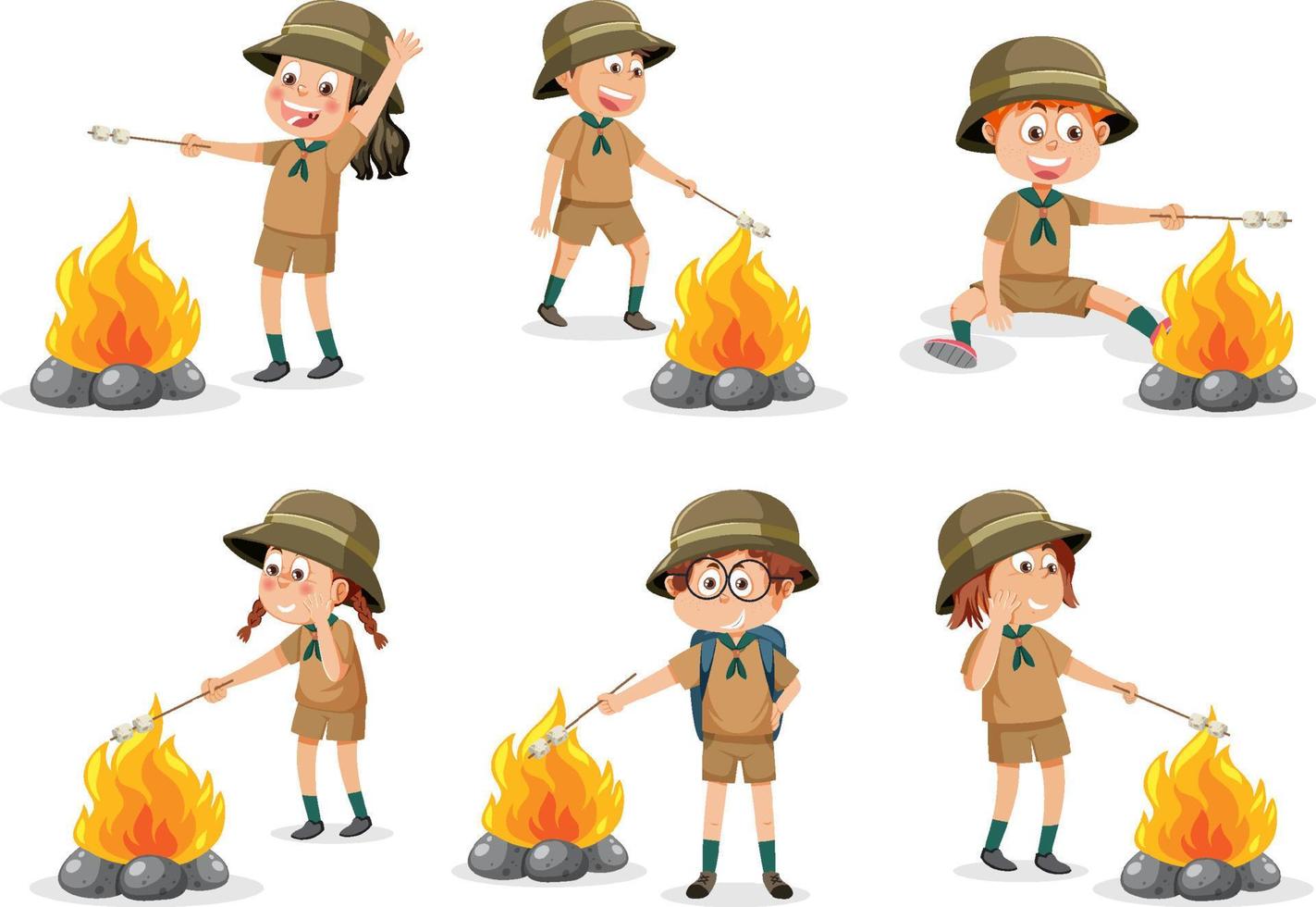 Set of children roasting marshmallow vector