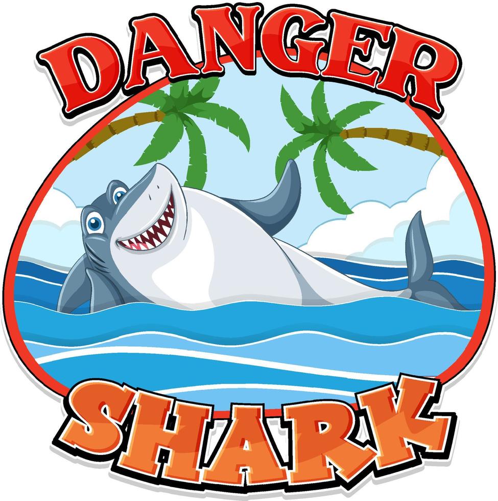 Shark cartoon character with danger icon vector