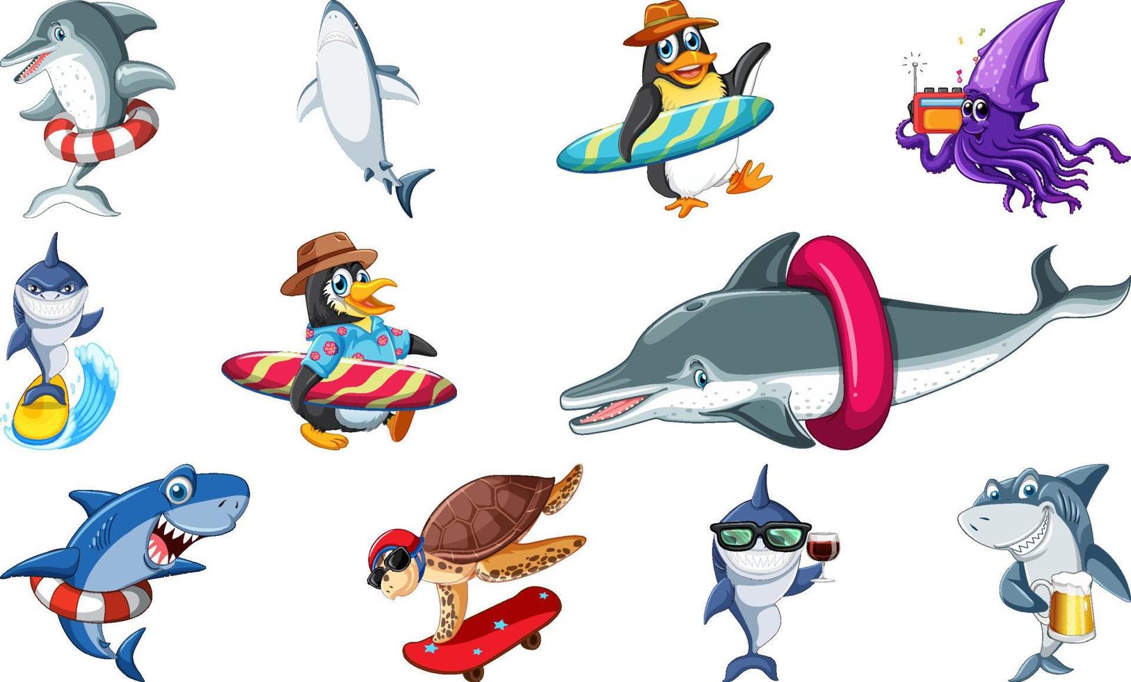 Set of various sea animals cartoon characters vector