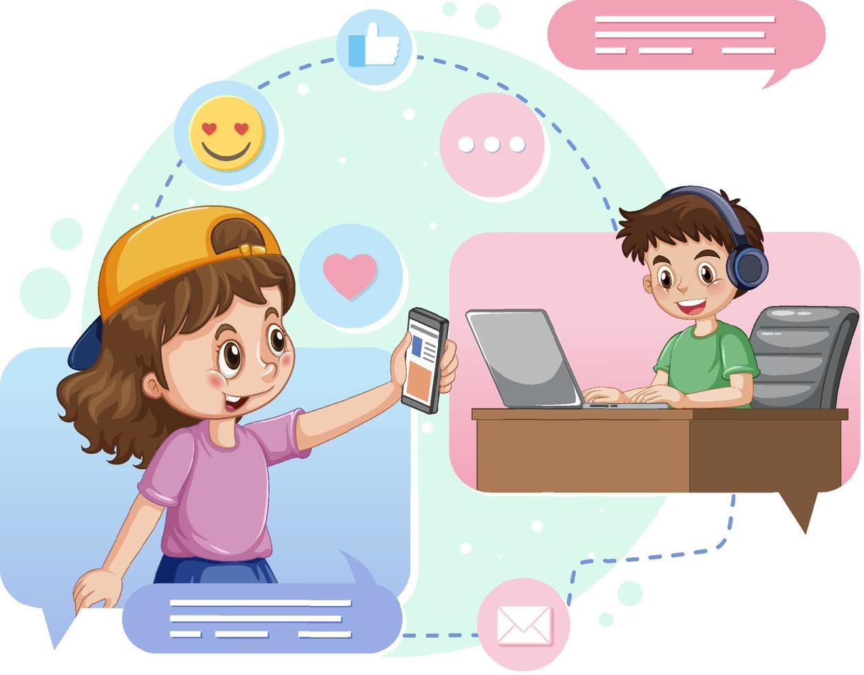 niños navegando en las redes sociales vector