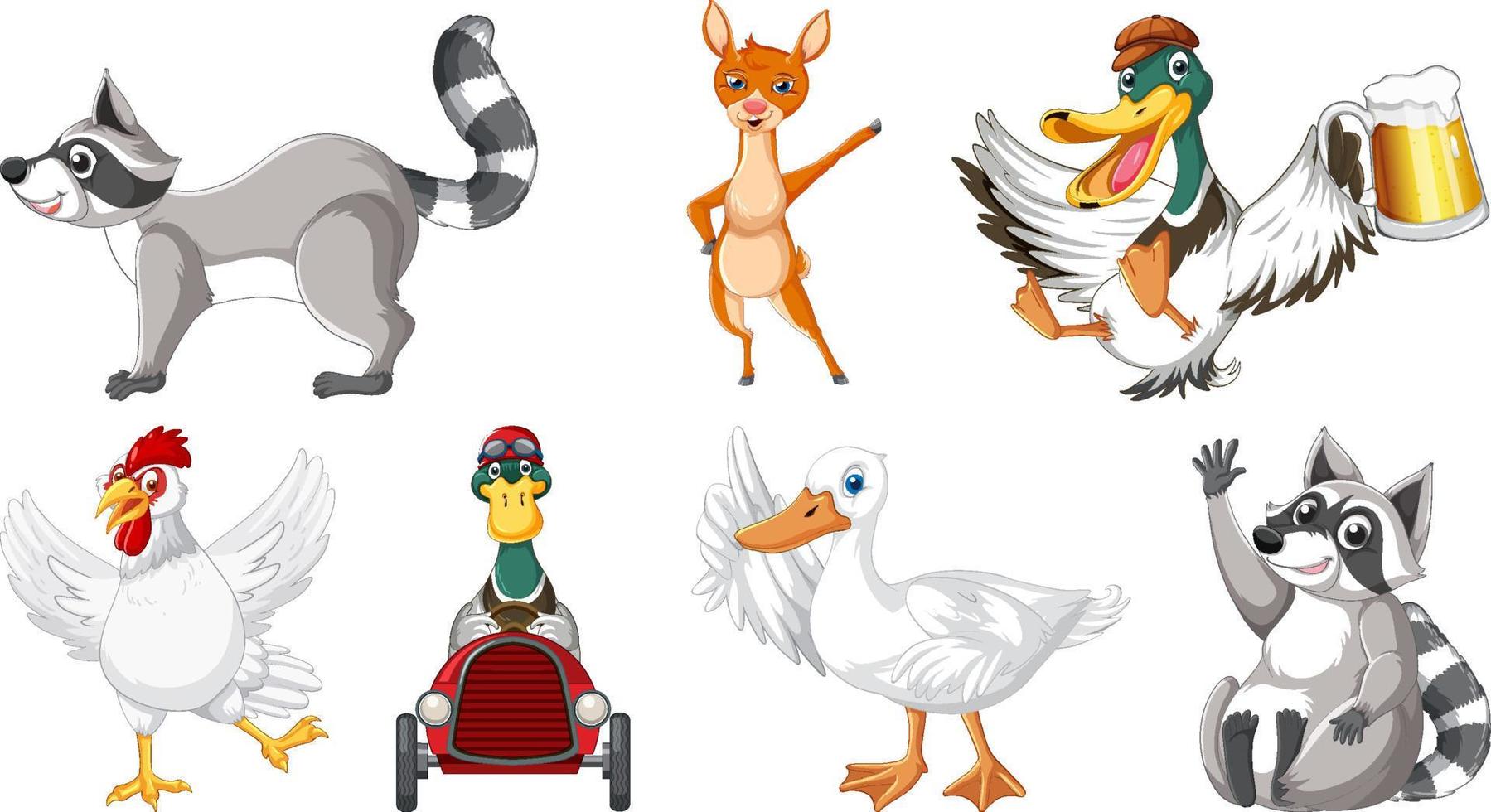 Set of various animals cartoon characters vector