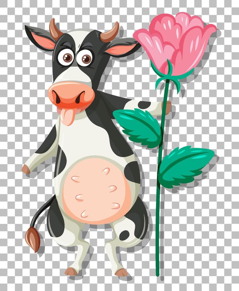 A cow holding pink flower vector