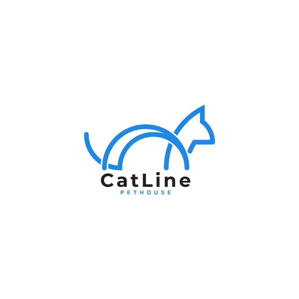 Simple line art cat shape logo design. vector