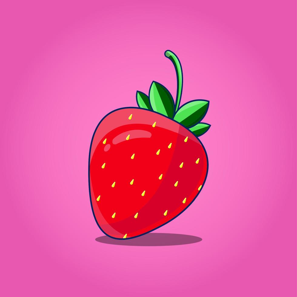 Red strawberries with green leaves vector