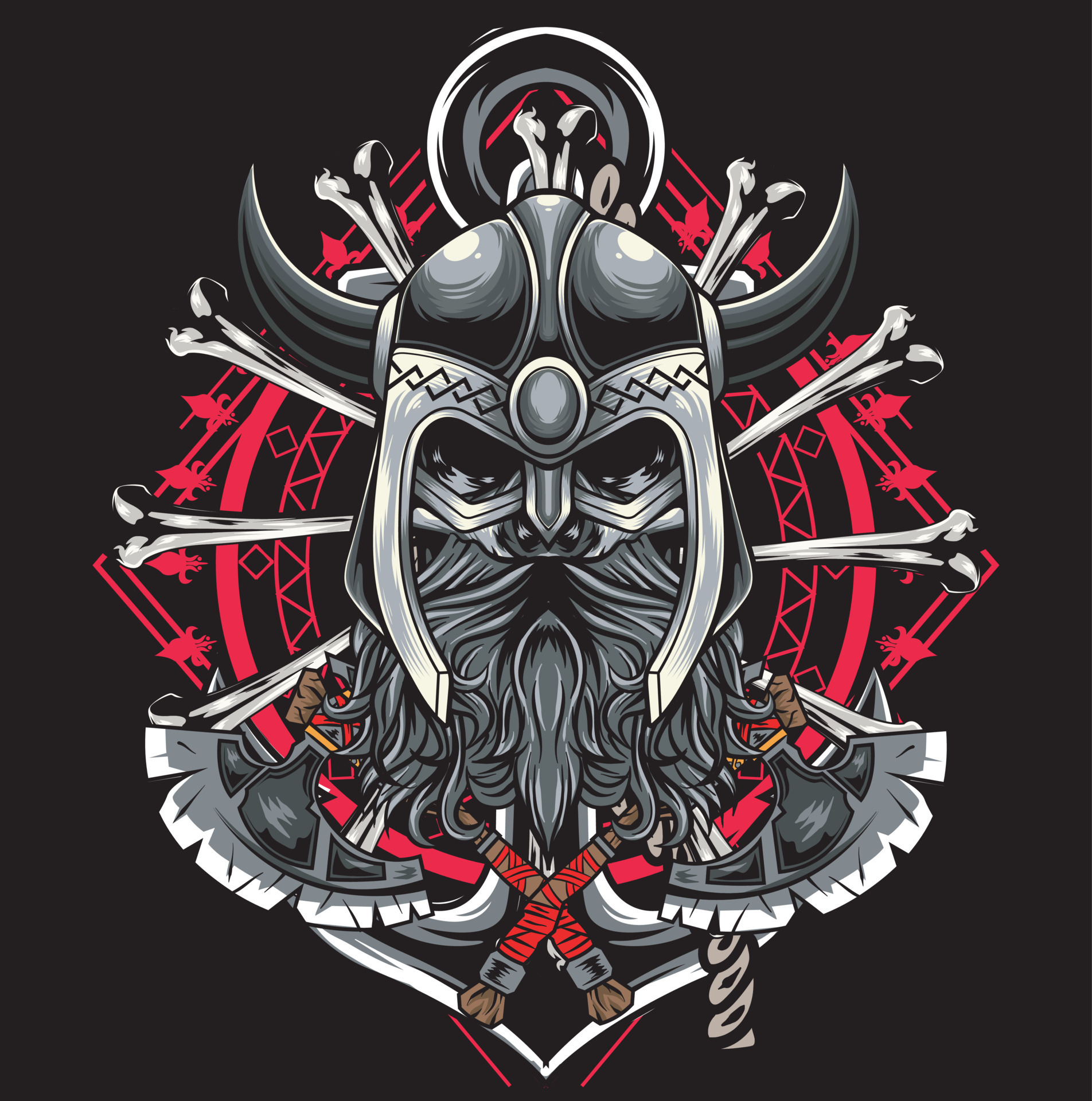 Vector IIlustration of Skull Wearing Vikng Helmet with Axes and Bones ...