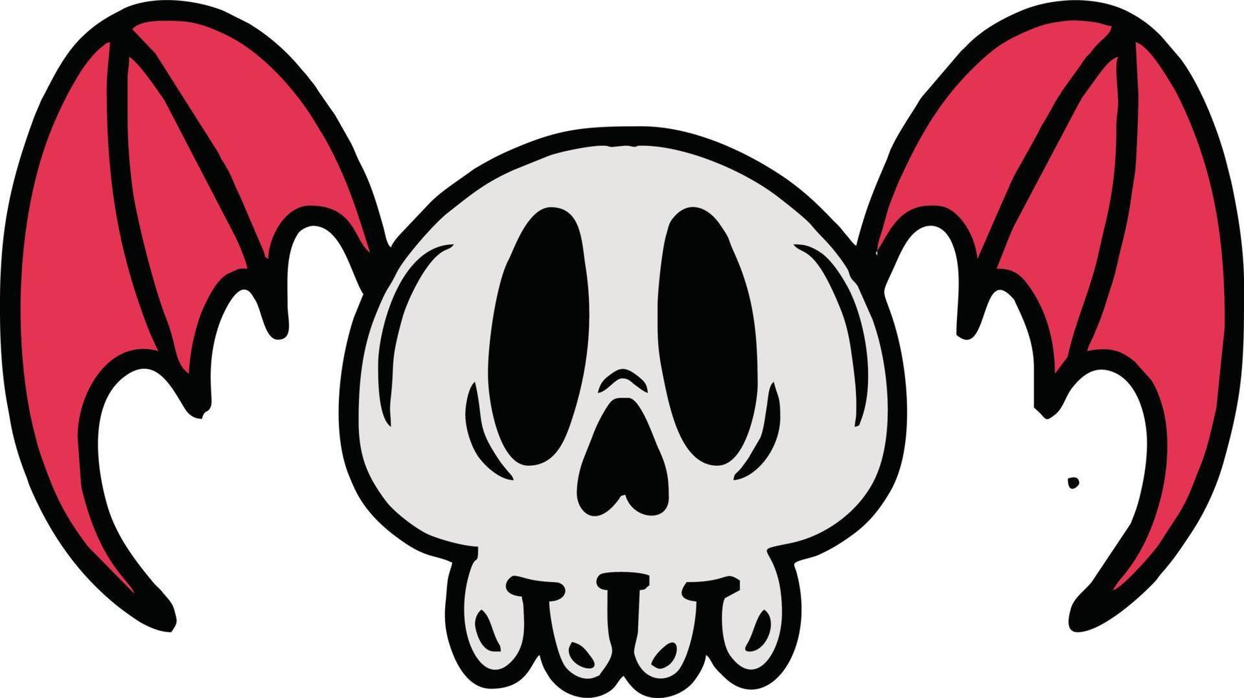vector cartoon illustration of skull having wings for Halloween icon or others on white background doodle style