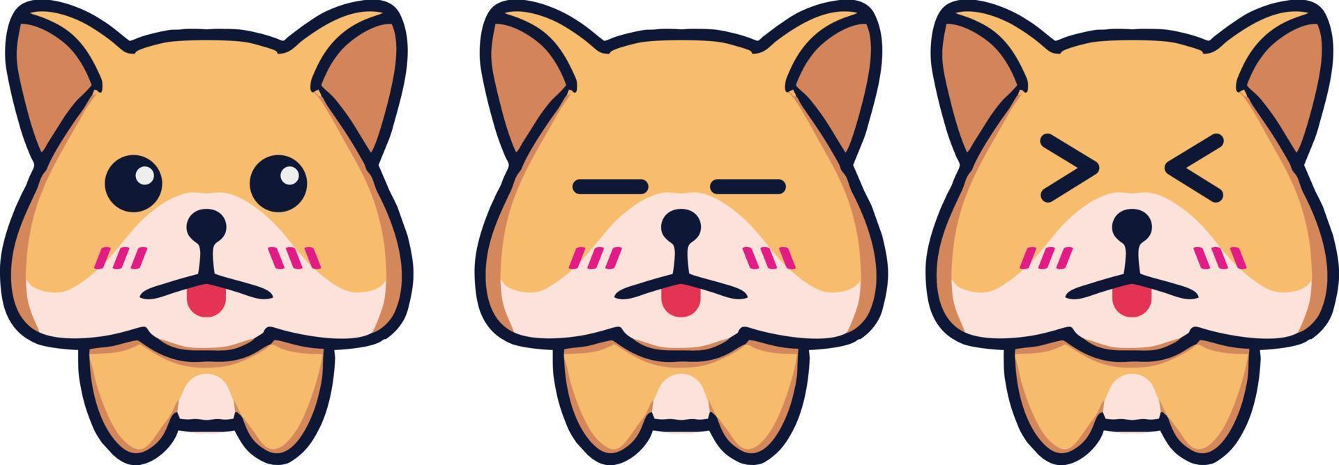 a set of cute cartoon shiba inu dog vectors. on a white background. Vector illustration
