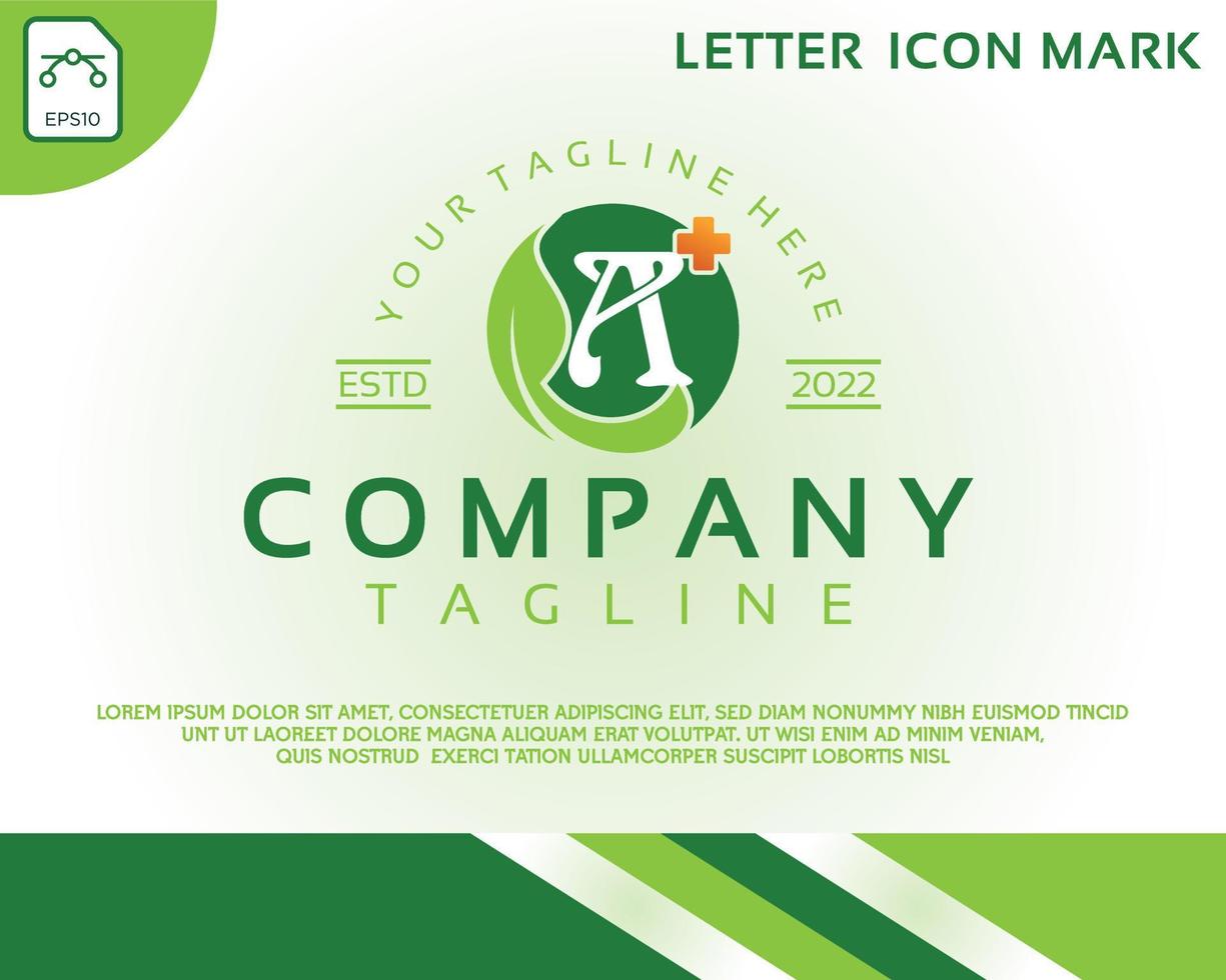 Creative letter A and health care green leaf logo design template vector