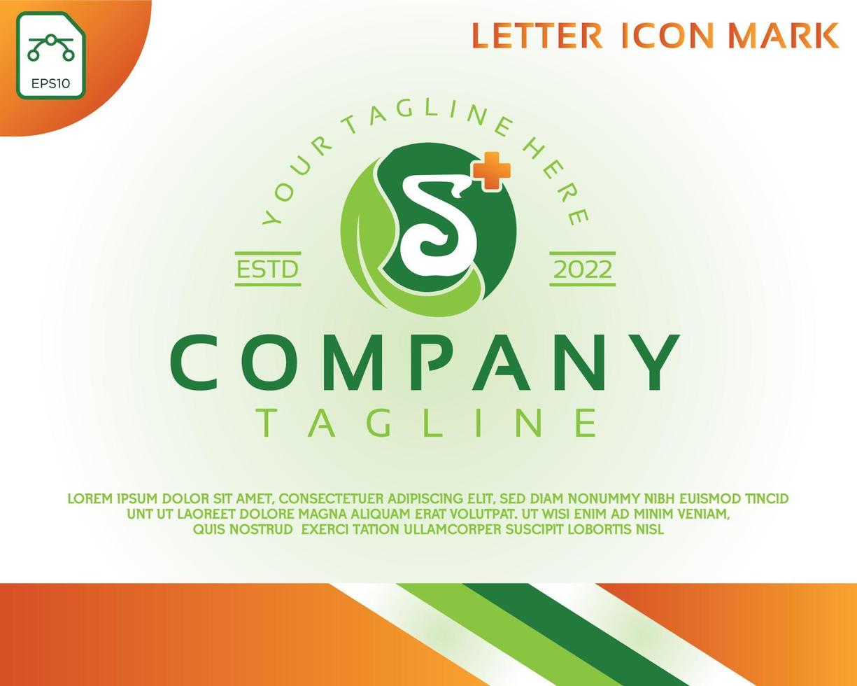 letra creativa s y plantilla de diseño de logotipo de hoja verde para el cuidado de la salud vector