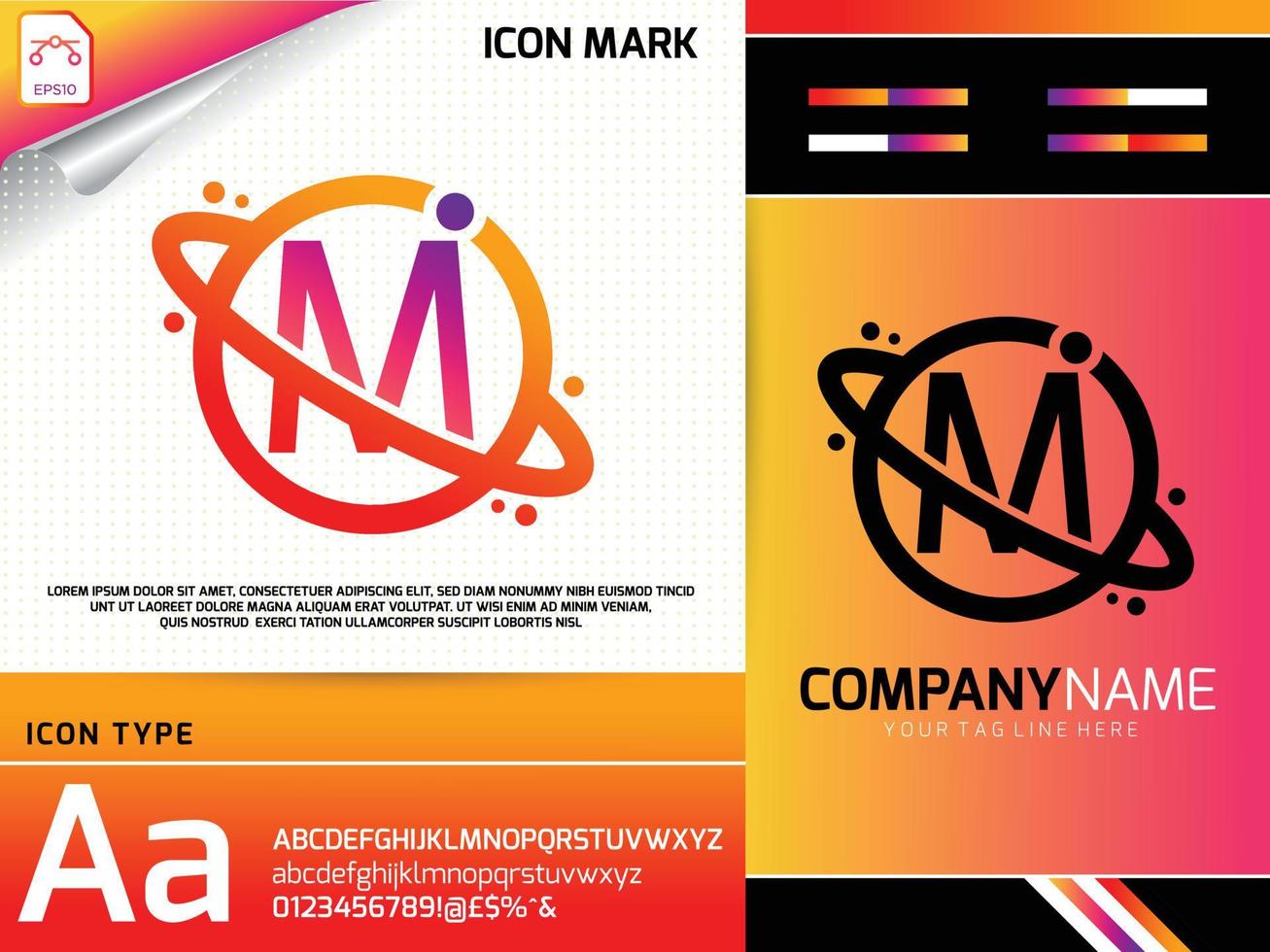 Abstract letter M with space planet logo concept vector