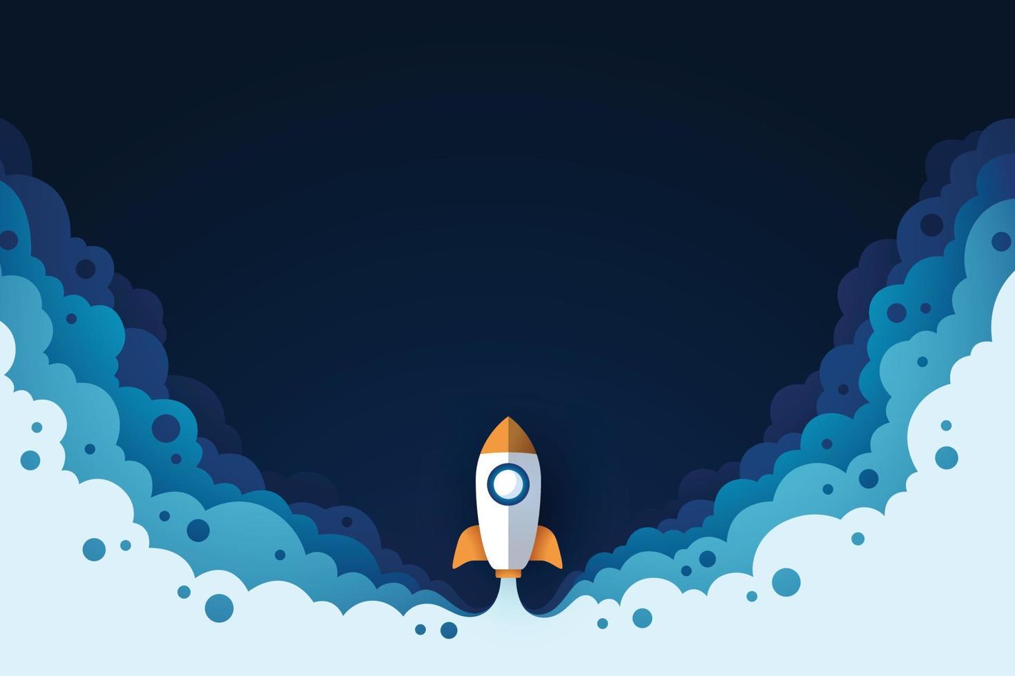 Rocket launch background with paper cut shape vector