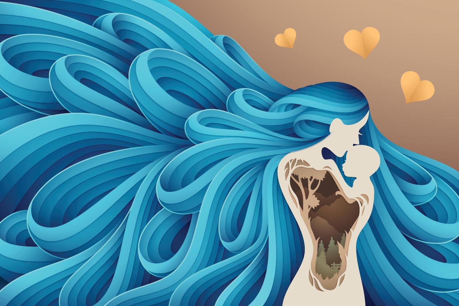 Baby In A Tender Embrace Of Mother, Vector illustration in a papercut style