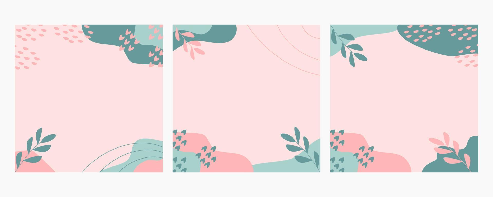 Bundle of abstract summer backgrounds on pastel color. Trendy organic shapes with copy space text suitable for banner, poster, flyer, social media post or stories. vector