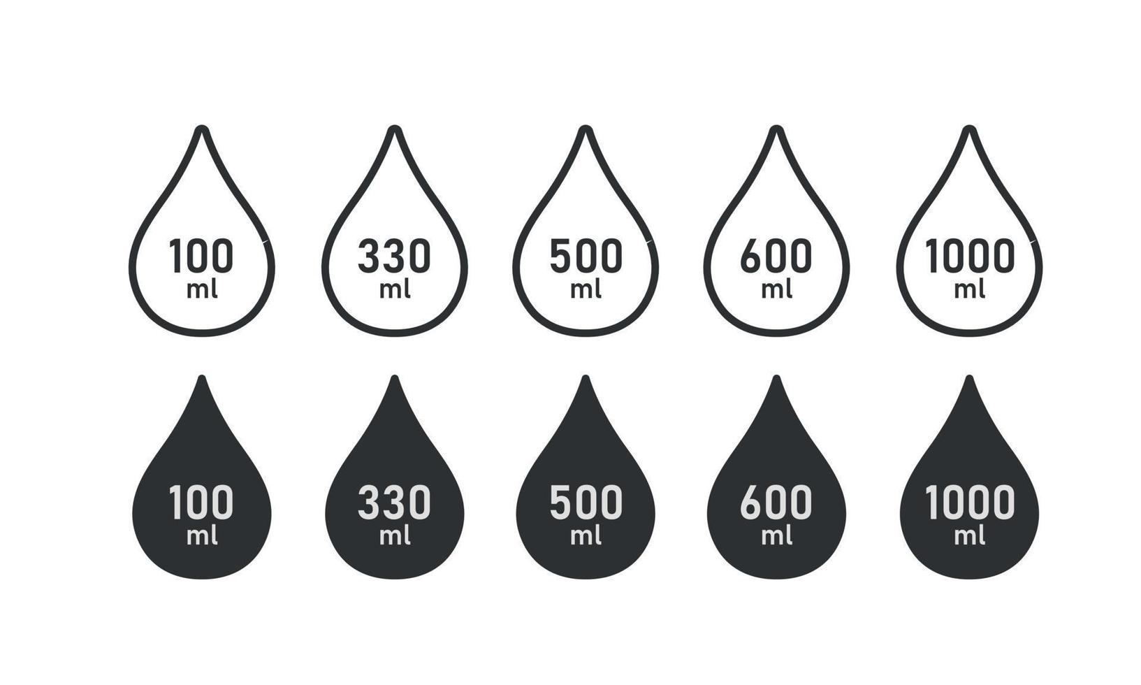 Volum of liquid line icon set. Symbols used for prepacked foods, drinks different milliliters. l-mark vector illustration