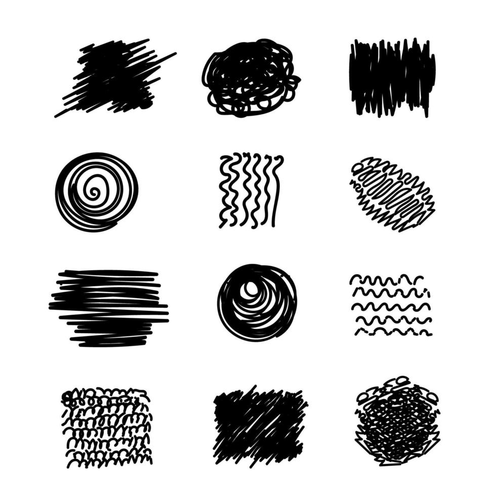 A large set of circular abstract backgrounds or patterns. Hand-drawn doodles. Blots, blots, dots, curves, lines. Modern quirky vector illustrations. Posters, badge templates for social networks