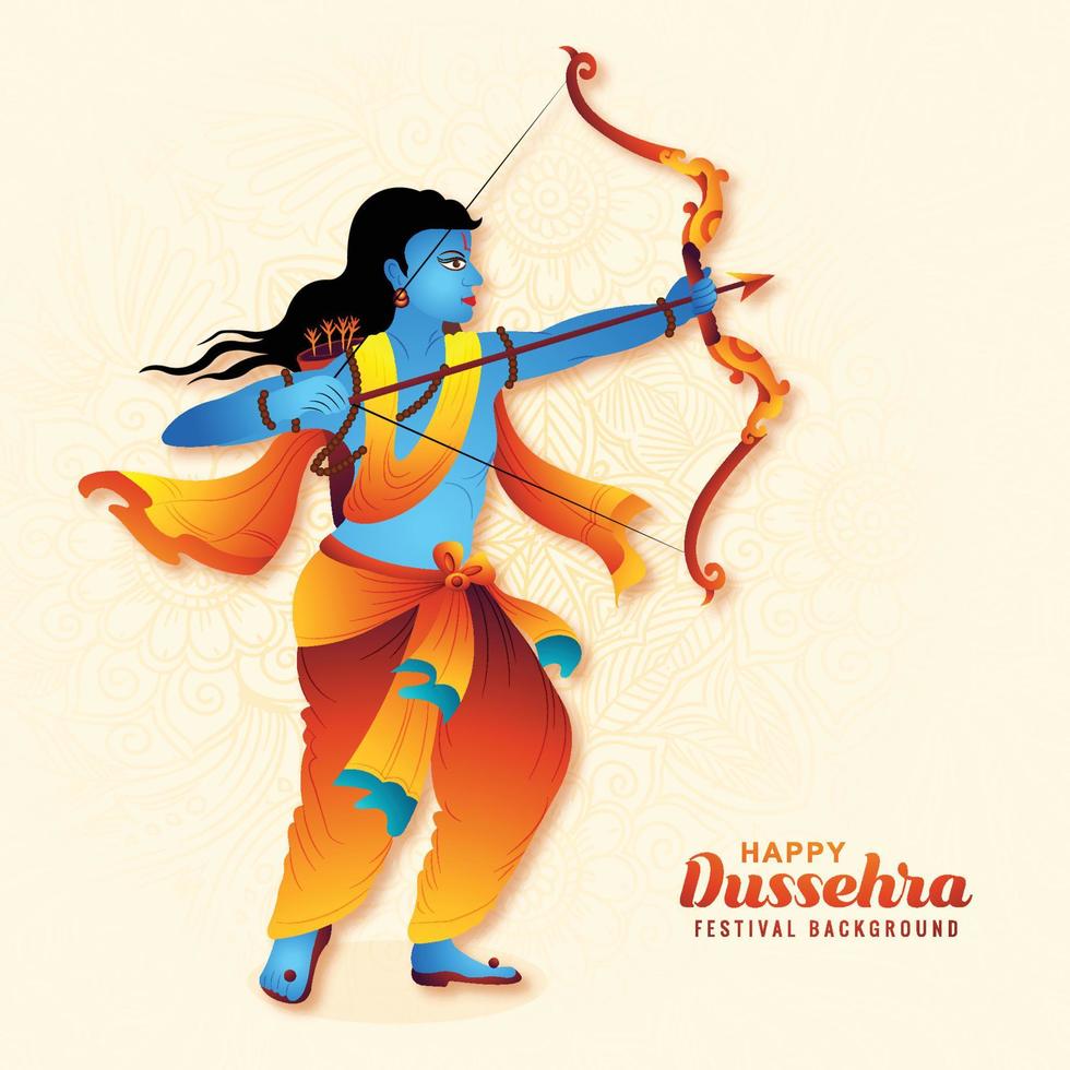 ilustración de lord rama tarjeta de vacaciones india feliz fondo del festival dussehra vector