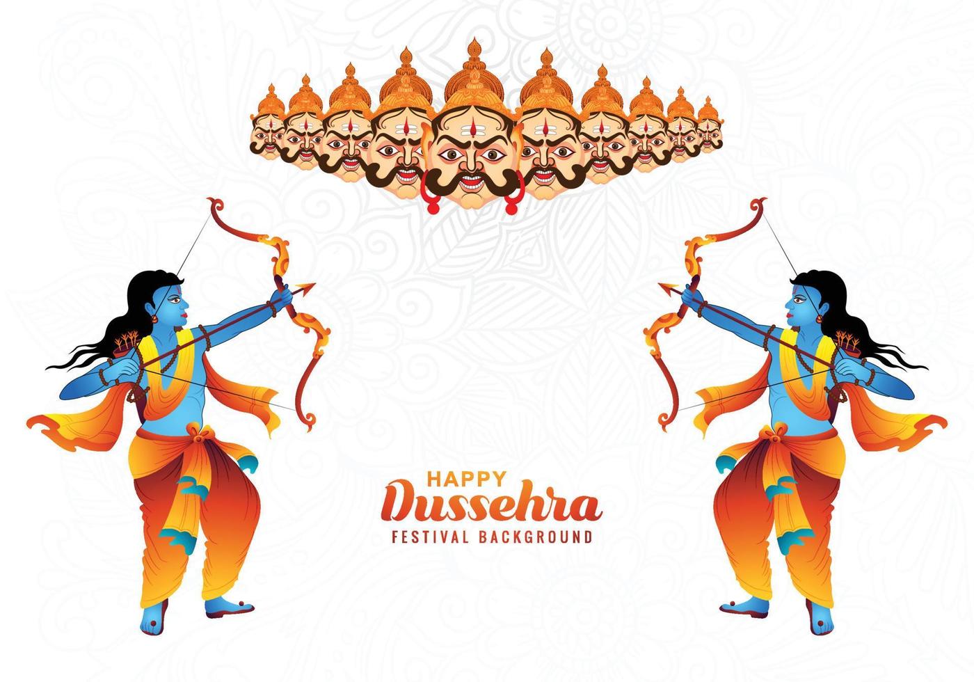 ilustración de lord rama matando a ravana en el fondo de la tarjeta del festival feliz dussehra vector