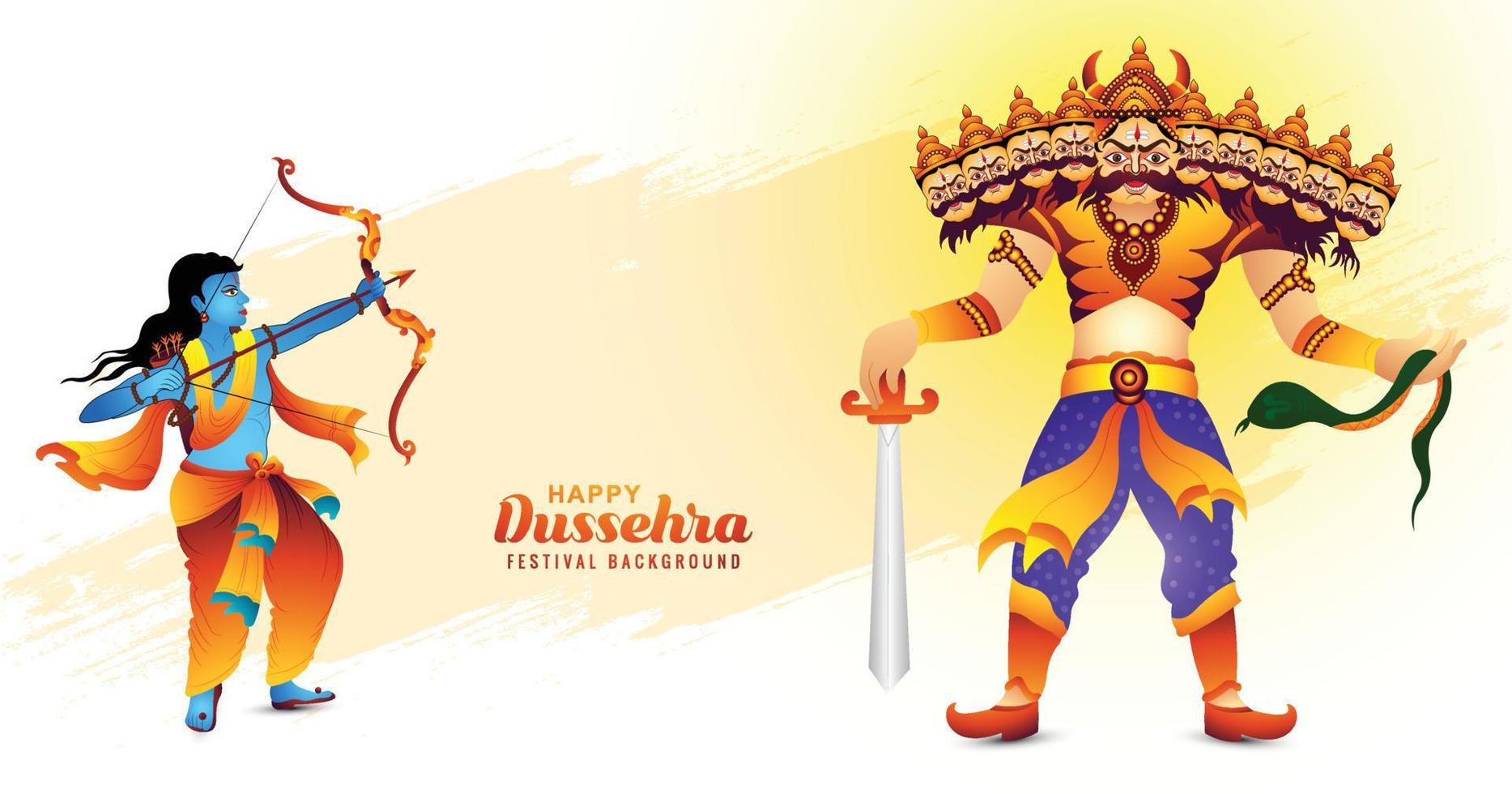 Illustration of lord rama killing ravana with ten heads in happy dussehra celebration background vector