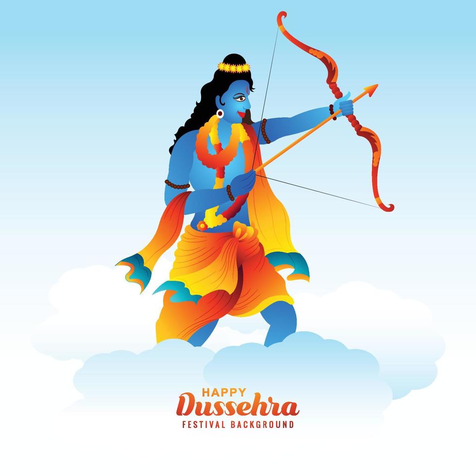 ilustración de lord rama tarjeta de vacaciones india feliz fondo del festival dussehra vector