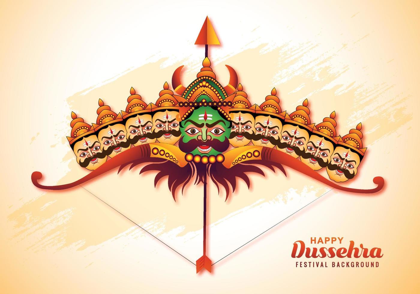 lord rama con flecha matando a ravana en feliz fondo de tarjeta de festival de celebración de dussehra vector