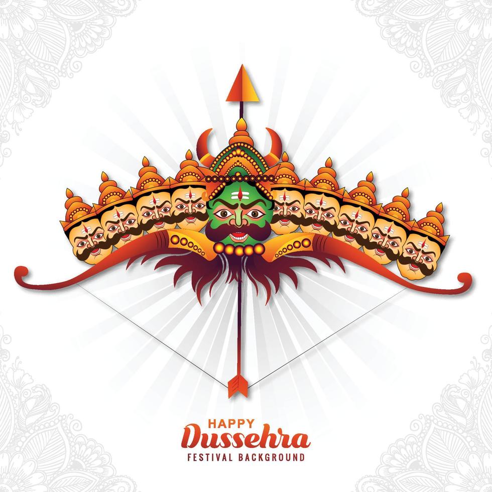 ilustración de lord rama con flecha matando a ravana en feliz fondo de tarjeta de celebración dussehra vector