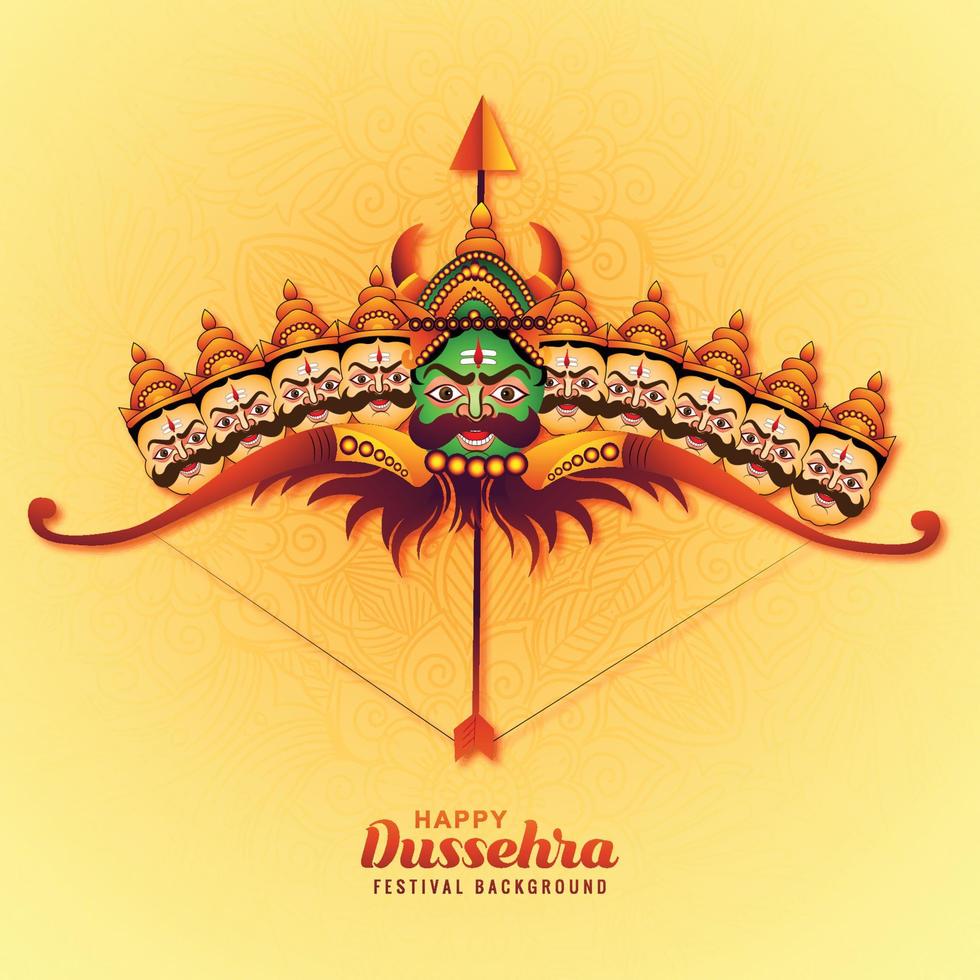 ilustración de lord rama con flecha matando a ravana en feliz fondo de tarjeta de celebración dussehra vector