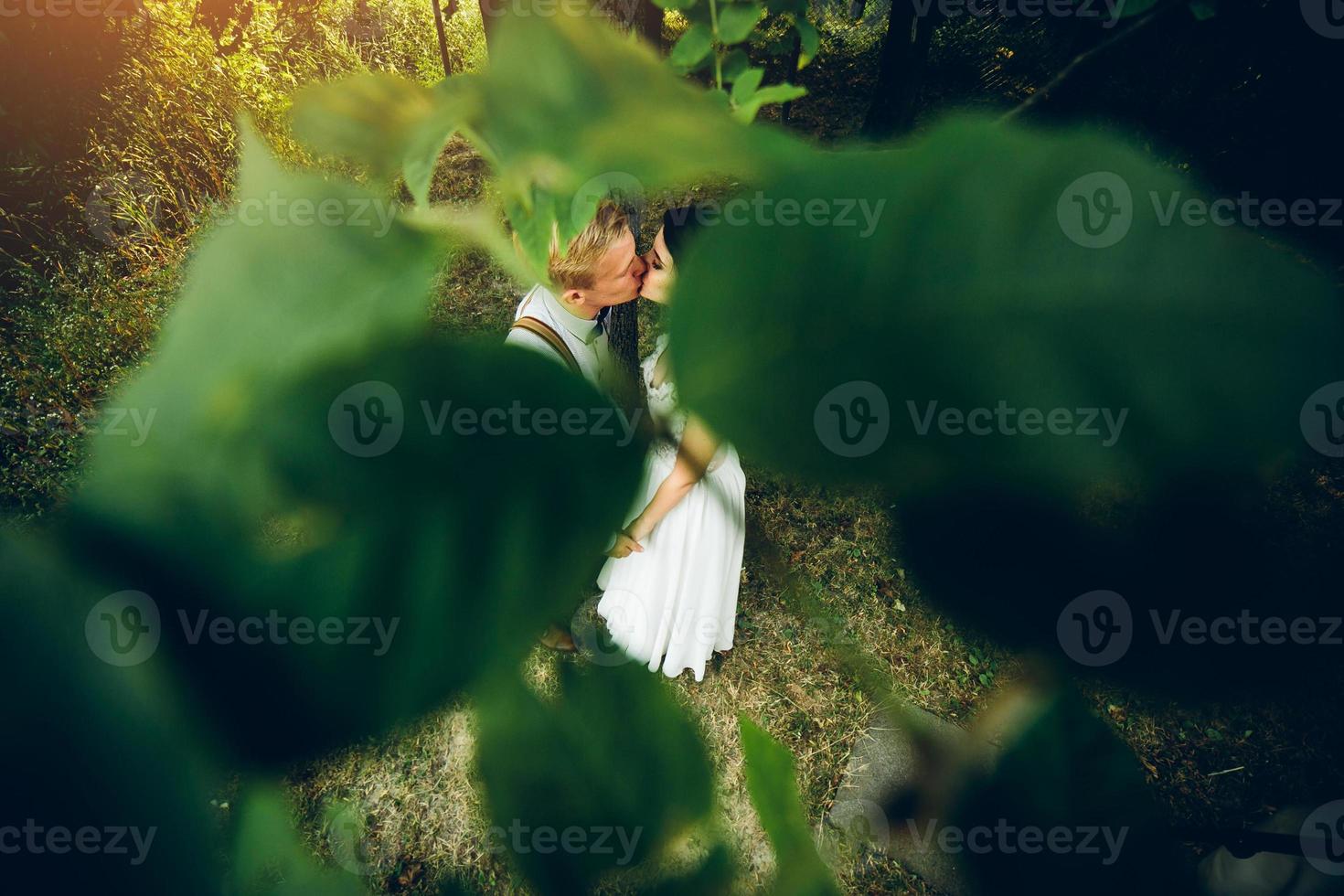 Beautiful wedding couple posing photo