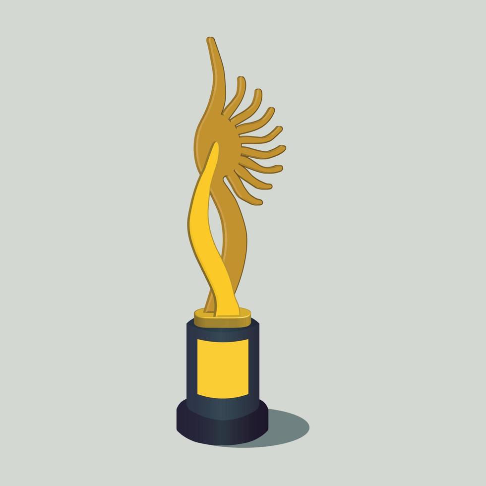 Golden cup statue. First place winner, prize, IIFA award. Isolated vector 3d icon of golden trophy first place cartoon style. Bollywood nomination party inspire.