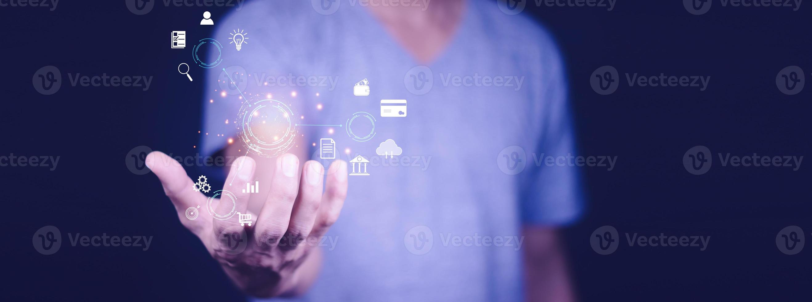 Business global internet connection application technology and digital marketing, Financial and banking, Digital link tech, big data. photo