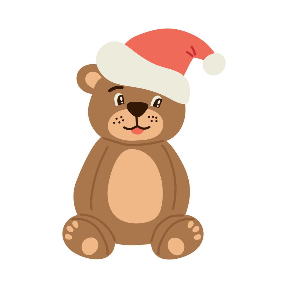 un oso en un sombrero de santa. colección de navidad. ilustración vectorial plana vector