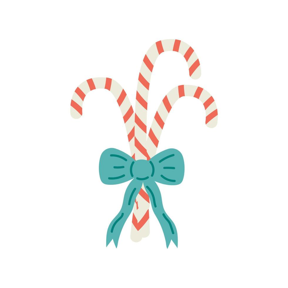 Caramel cane tied with a bow. Christmas collection. Flat vector illustration