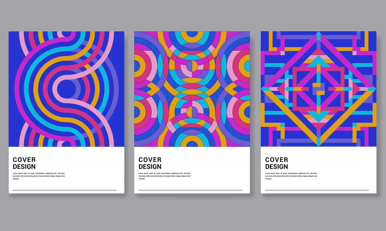 afiche retro con composición geométrica abstracta. ilustración de formas geométricas de colores vibrantes para portada, informe anual, afiche vector