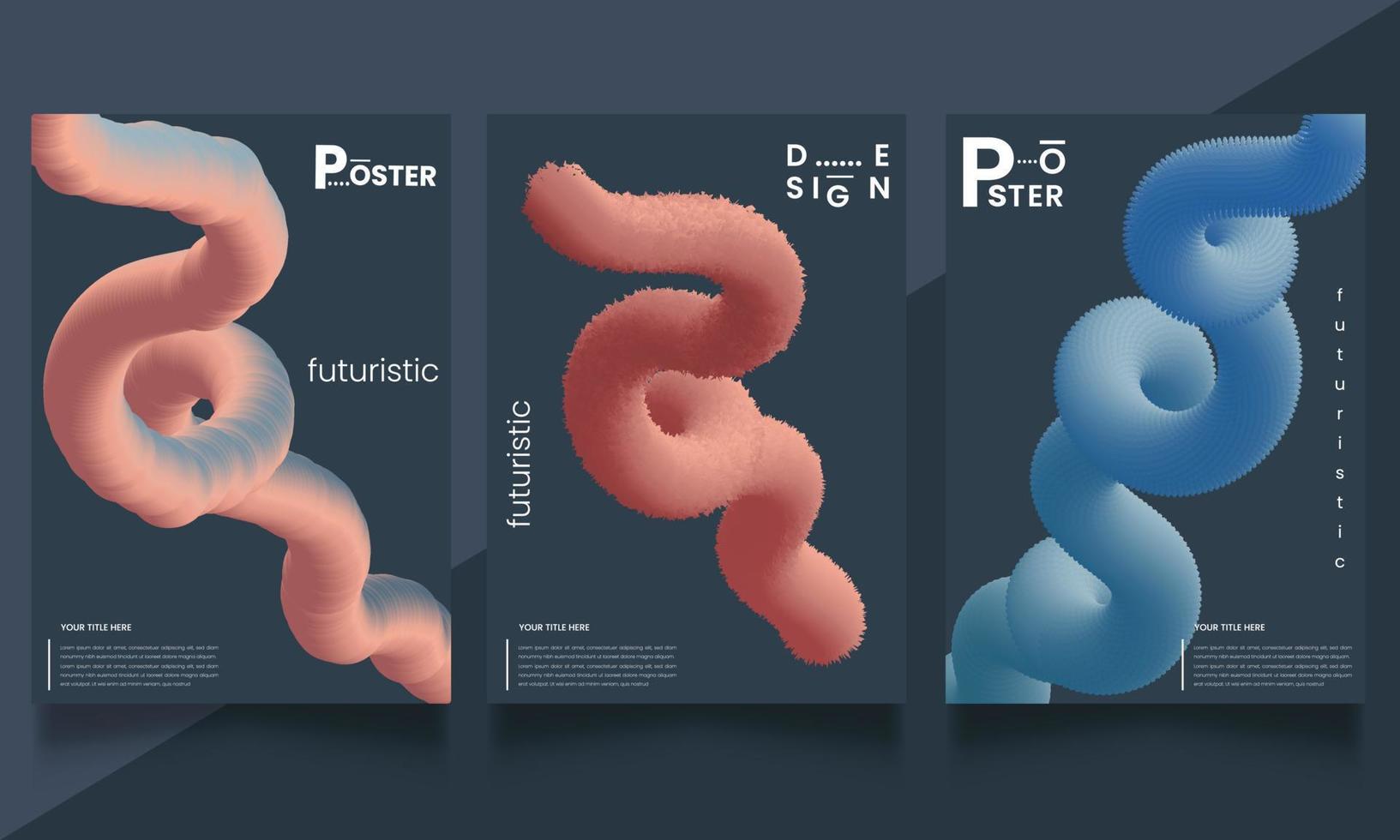 Set of trendy abstract design templates with 3d flow shapes. Dynamic gradient composition. Applicable for covers, brochures, flyers, presentations, banners. Vector illustration.