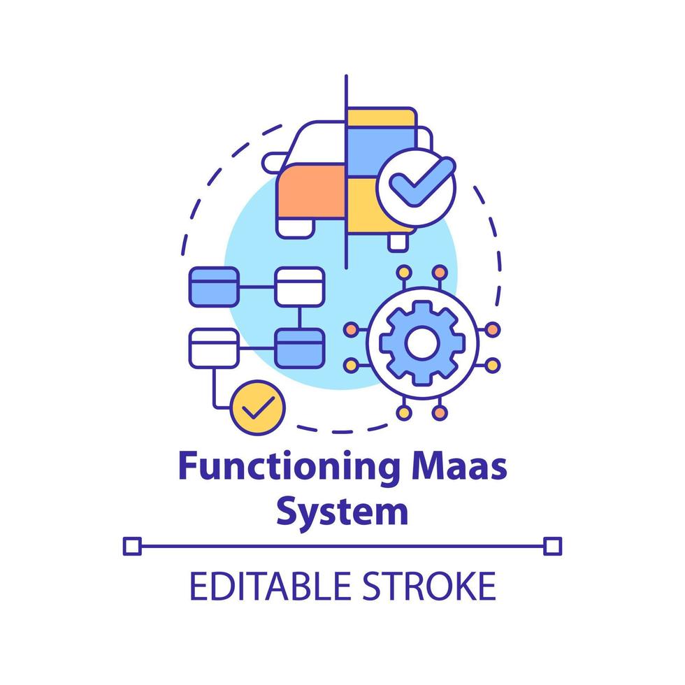 icono de concepto de sistema maas en funcionamiento. componente de introducción maas idea abstracta ilustración de línea delgada. dibujo de contorno aislado. trazo editable. vector