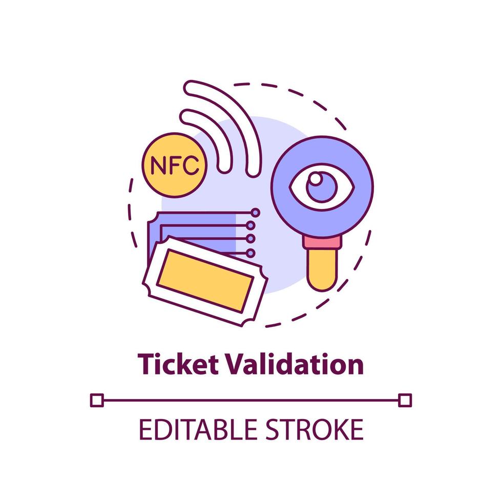 Ticket validation concept icon. Acquisition of transport ticket. Maas issue abstract idea thin line illustration. Isolated outline drawing. Editable stroke. vector