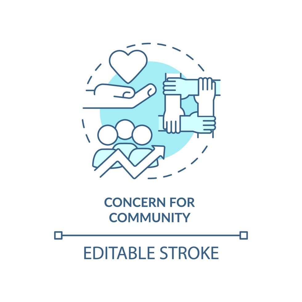 Concern for community turquoise concept icon. Cooperative principle abstract idea thin line illustration. Sustainability. Isolated outline drawing. Editable stroke. vector