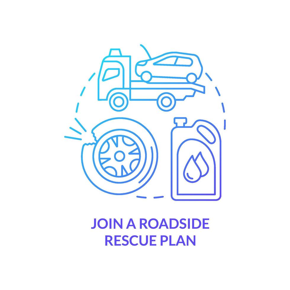 Join roadside rescue plan blue gradient concept icon. Towing vehicle. Road trip recommendation abstract idea thin line illustration. Isolated outline drawing. vector