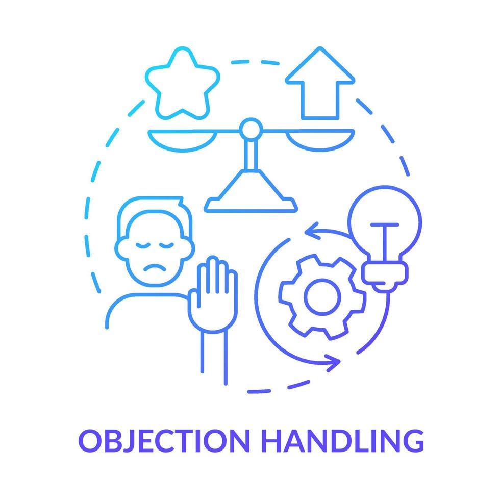 Objection handling blue gradient concept icon. Sales process abstract idea thin line illustration. Customer concerns and satisfaction. Isolated outline drawing. vector