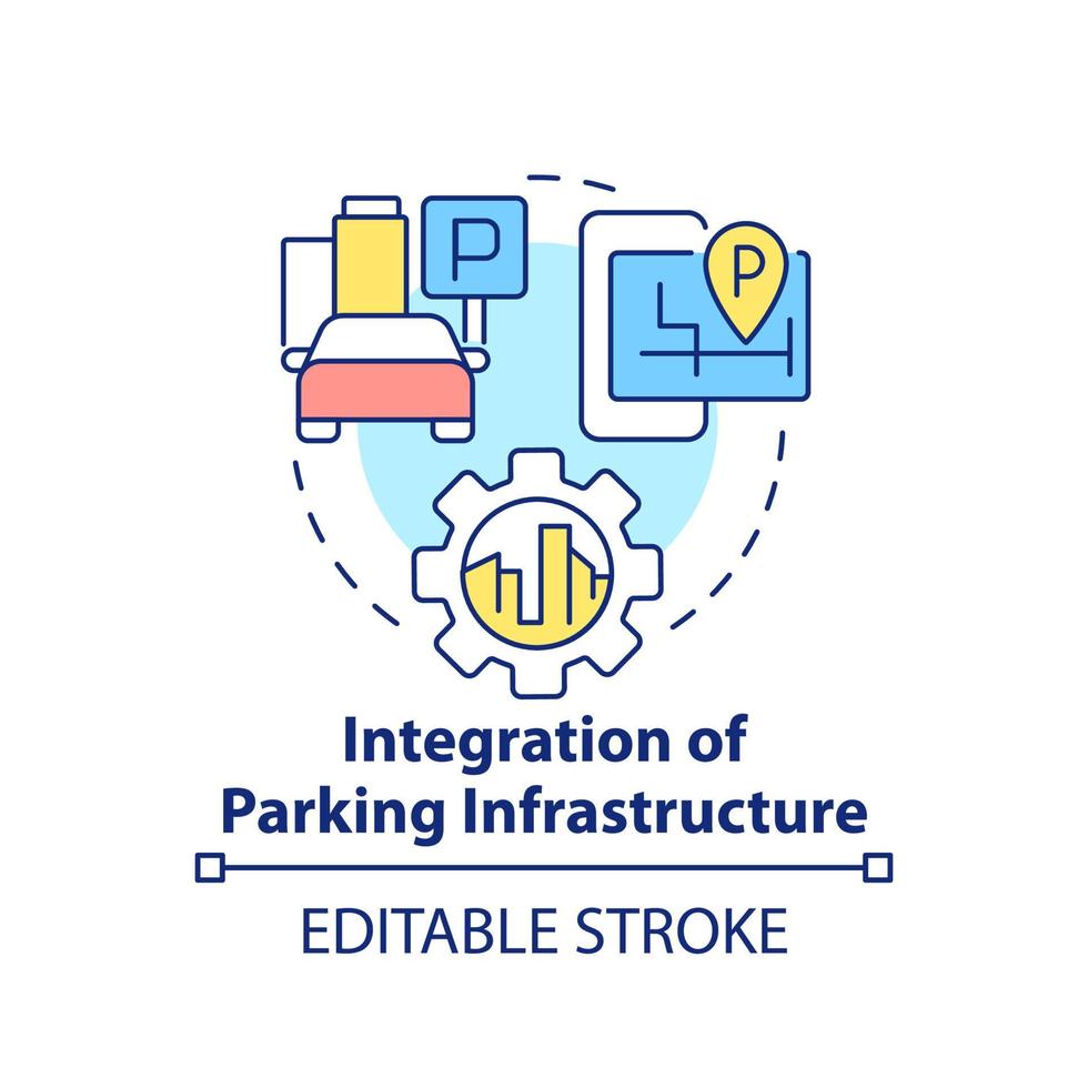 integración del icono del concepto de infraestructura de estacionamiento. requisito de maas idea abstracta ilustración de línea delgada. dibujo de contorno aislado. trazo editable. vector