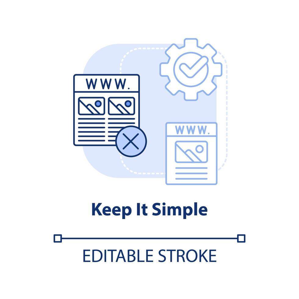 Keep it simple light blue concept icon. Creating professional website abstract idea thin line illustration. Simplicity. Isolated outline drawing. Editable stroke. vector