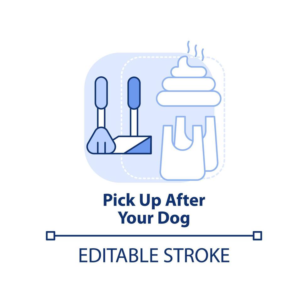 Pick up after your dog light blue concept icon. Pup excrements. Road trip with pets abstract idea thin line illustration. Isolated outline drawing. Editable stroke. vector