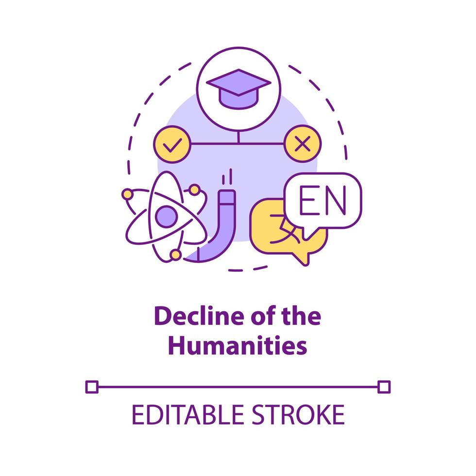 Decline of humanities concept icon. Impractical discipline. Issue in higher education abstract idea thin line illustration. Isolated outline drawing. Editable stroke. vector