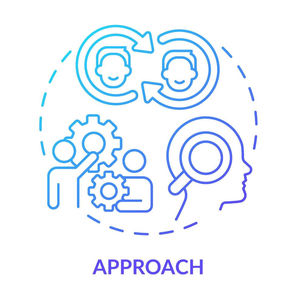 Approach blue gradient concept icon. Sales process abstract idea thin line illustration. Salesperson attitude to selling products. Methodology. Isolated outline drawing. vector