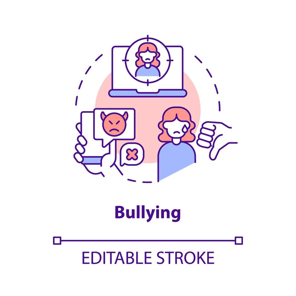 Bullying concept icon. Cyberbullying and torment online. Problem in public schools abstract idea thin line illustration. Isolated outline drawing. Editable stroke. vector