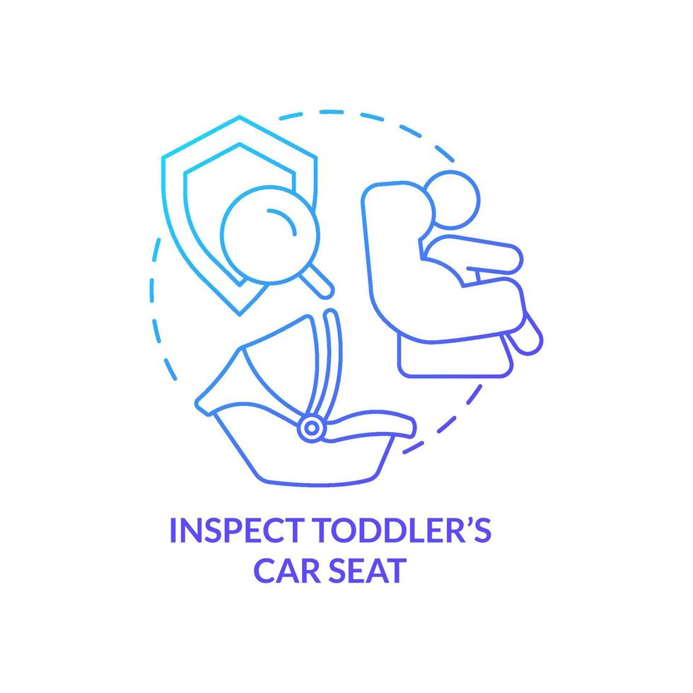 Inspect toddler car seat blue gradient concept icon. Safe adventure. Trip with toddlers recommendation abstract idea thin line illustration. Isolated outline drawing. vector