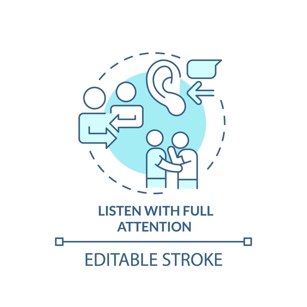 Listen with full attention turquoise concept icon. Positive communication abstract idea thin line illustration. Isolated outline drawing. Editable stroke. vector