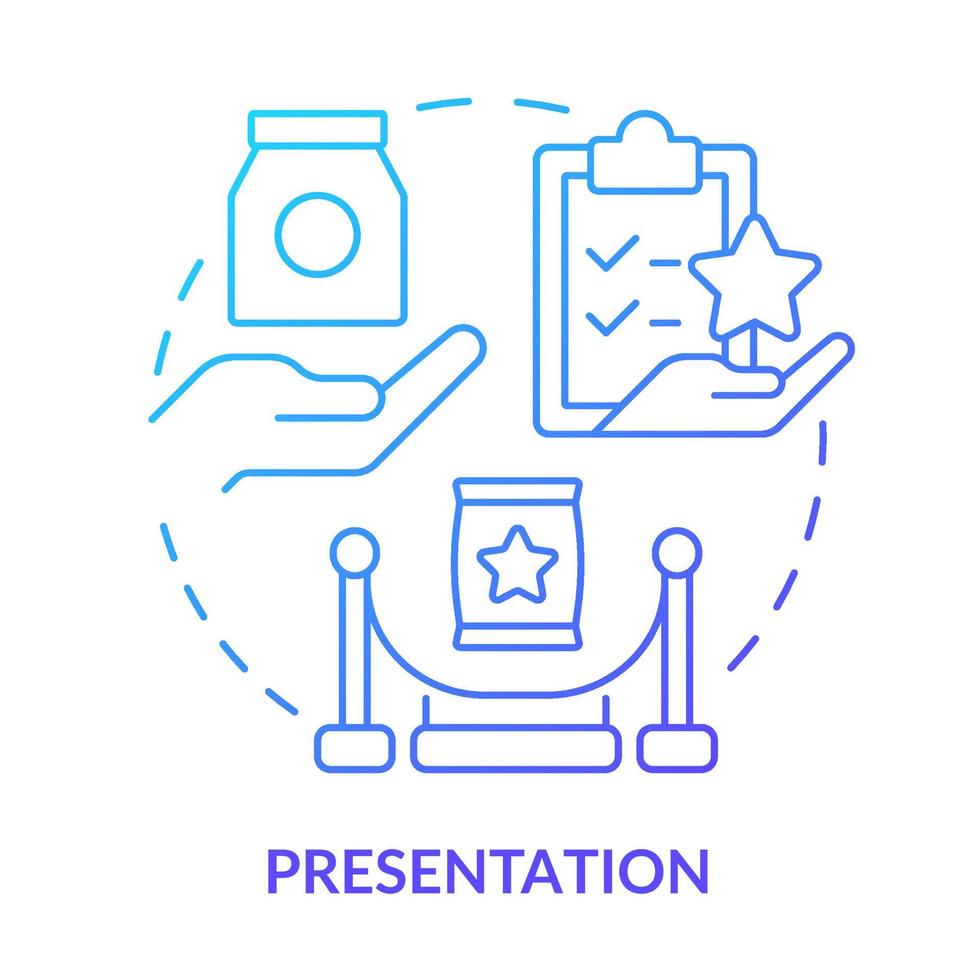 icono de concepto de degradado azul de presentación. proceso de ventas idea abstracta ilustración de línea delgada. mostrando los beneficios del producto. demostración. dibujo de contorno aislado. vector